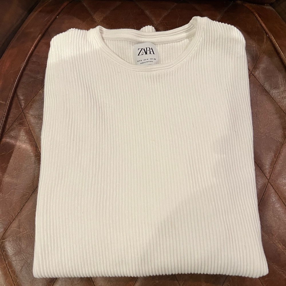 Zara White Ribbed Sweater
